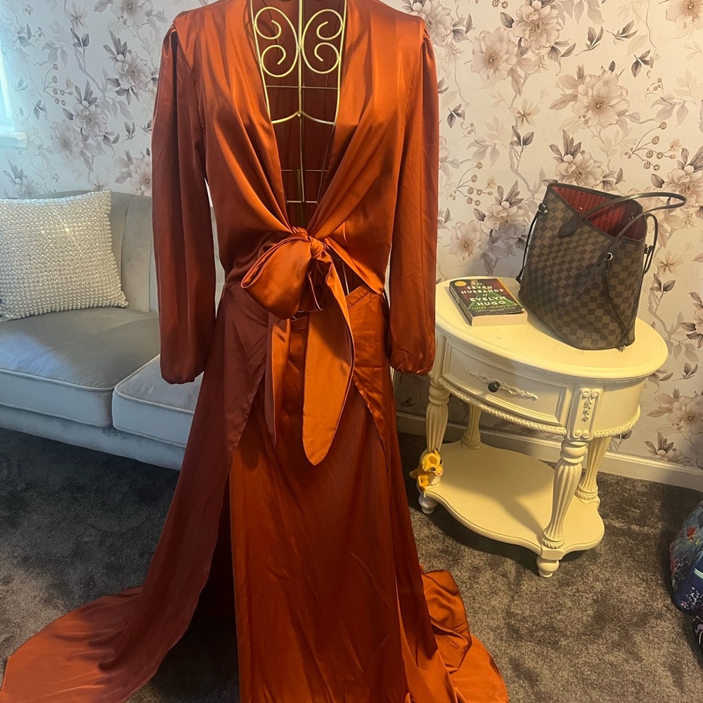 Fashion Nova Burnt Orange Satin Dress